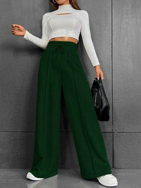 Leisurely Straight Leg Pants with Stretchy Waistband and Pockets