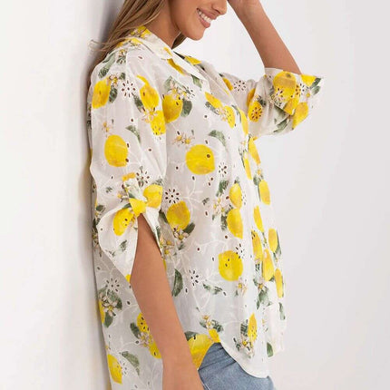 Lemon Print Lace Embroidered Cotton Womens Shirt 212541 - Très Elite