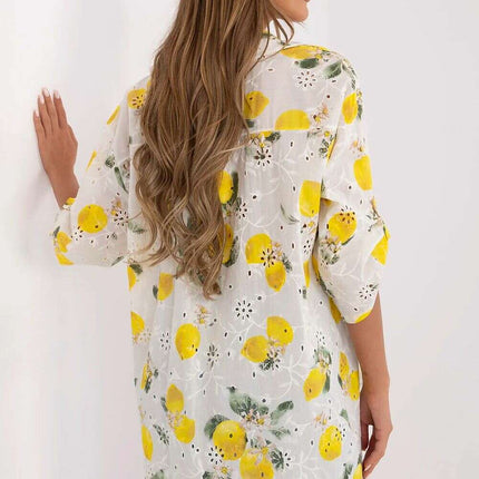 Lemon Print Lace Embroidered Cotton Womens Shirt 212541 - Très Elite