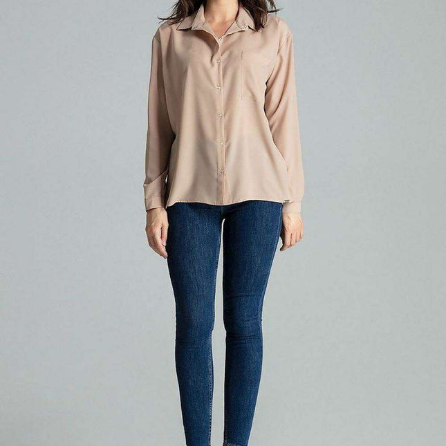 Lenitif's Chic Button-Up Relaxed Fit Long Sleeve Shirt