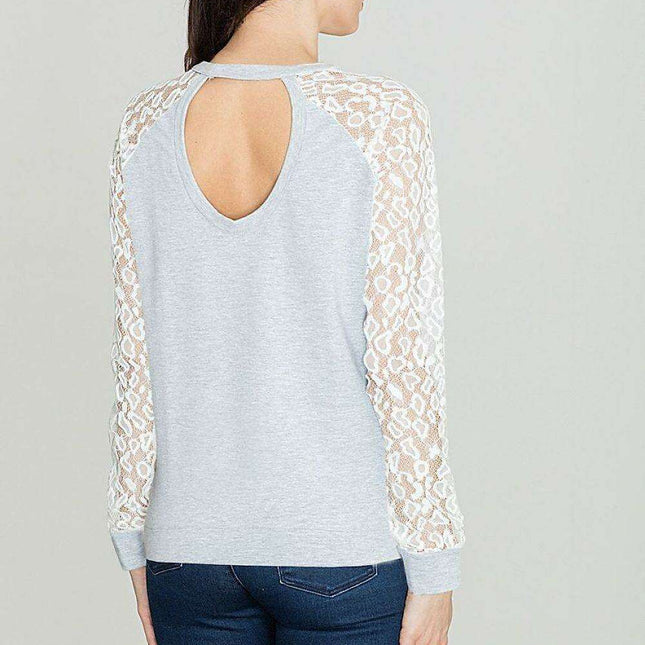 Leopard Print Blouse with Lace Sleeves