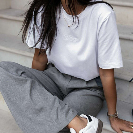 Lex White Cotton T Shirt 201194 Classic Fit With IVON Logo - Très Elite