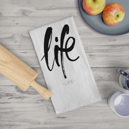 Life Calligraphy Zen Cotton Tea Towel for Stylish Homes - Très Elite