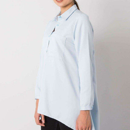 Light Blue Longline Button-Up Shirt - Stylish Comfort for Every Occasion - Très Elite