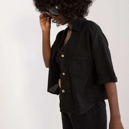 Light Linen Cotton Blend Short Sleeve Shirt Chest Pockets - Très Elite