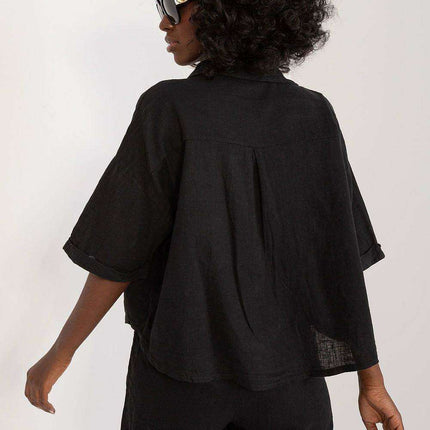 Light Linen Cotton Blend Short Sleeve Shirt Chest Pockets - Très Elite