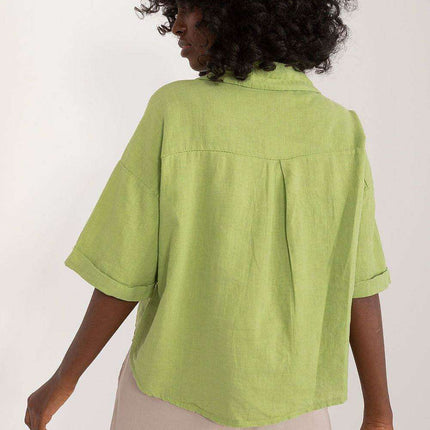 Light Linen Cotton Blend Short Sleeve Shirt Chest Pockets - Très Elite