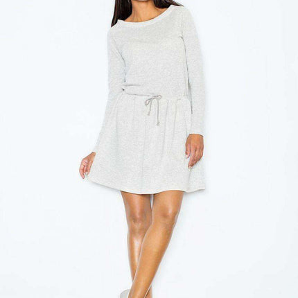 Lightweight Long-Sleeved Cotton Flared Dress with Adjustable Waist Tie - Très Elite