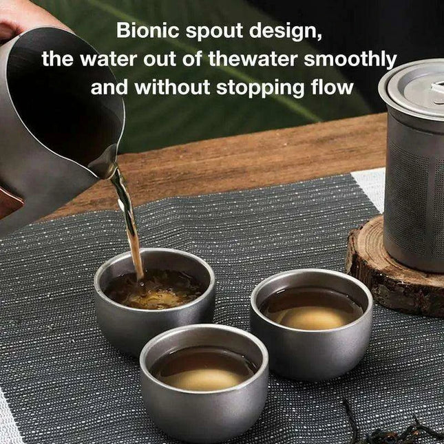 Lightweight Titanium Camping Tea and Coffee Set with Insulated Mugs for Outdoor Adventures