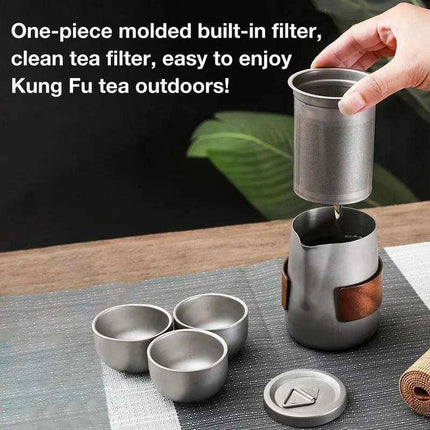 Lightweight Titanium Camping Tea and Coffee Set with Insulated Mugs for Outdoor Adventures - Très Elite