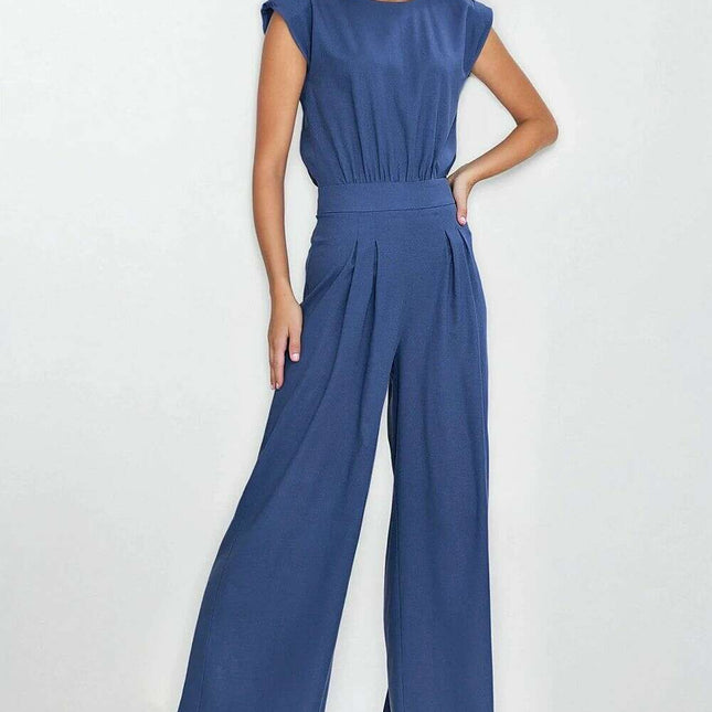 Linen Rayon Jumpsuit Model 213980 Breathable Boat Neck