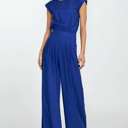 Linen Rayon Jumpsuit Model 213980 Breathable Boat Neck - Très Elite