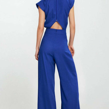 Linen Rayon Jumpsuit Model 213980 Breathable Boat Neck - Très Elite
