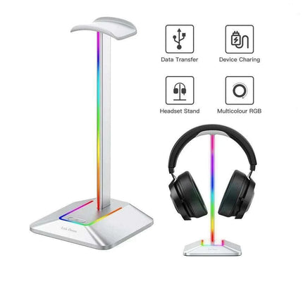 Link Dream Z8 LED Gaming Headset Stand with USB Type-C Connectivity - Elegant Silver Aluminum Earphone Organizer - Très Elite