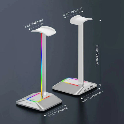 Link Dream Z8 LED Gaming Headset Stand with USB Type-C Connectivity - Elegant Silver Aluminum Earphone Organizer - Très Elite