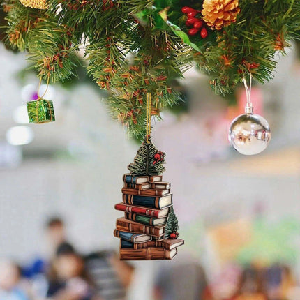 Literary Delight Christmas Ornament Set with Book-themed Acrylic Decor..