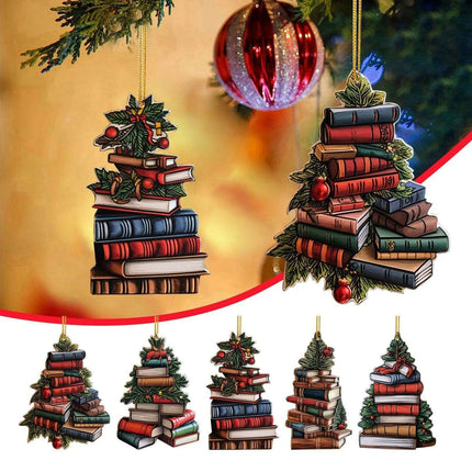 Literary Delight Christmas Ornament Set with Book-themed Acrylic Decor..