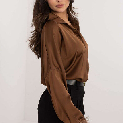 Long Sleeve Shirt 203104 Women Brown Polyester Blend - Très Elite