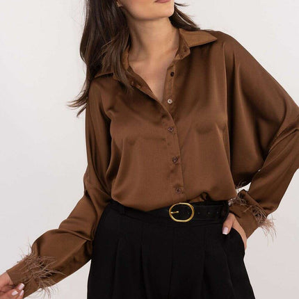 Long Sleeve Shirt 203104 Women Brown Polyester Blend - Très Elite