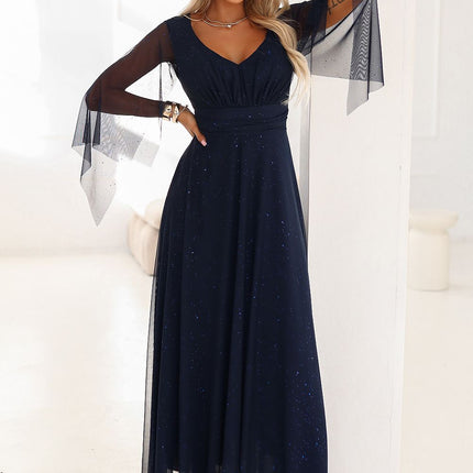 Navy Blue Glitter Maxi Dress Numoco Basic Plus Size for Wedding Prom Ball - Très Elite