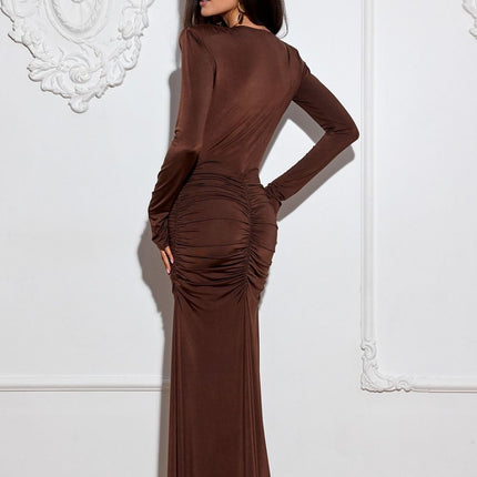 Made In Poland Long Dress With Ruched Silhouette And Shoulder Pads - Très Elite