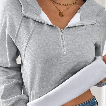 Long-sleeved casual hoodie autumn and winter new style plus velvet thickened solid color pullover sweater top - Très Elite
