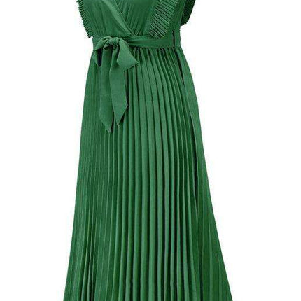 Lotus Blossom Chiffon Dress with Flutter Sleeves and Deep V-Neck - Très Elite