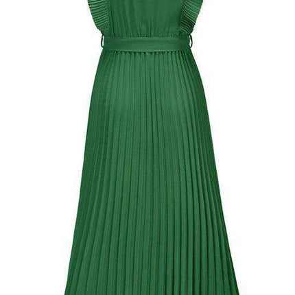 Lotus Blossom Chiffon Dress with Flutter Sleeves and Deep V-Neck - Très Elite