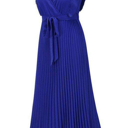 Lotus Blossom Chiffon Dress with Flutter Sleeves and Deep V-Neck - Très Elite
