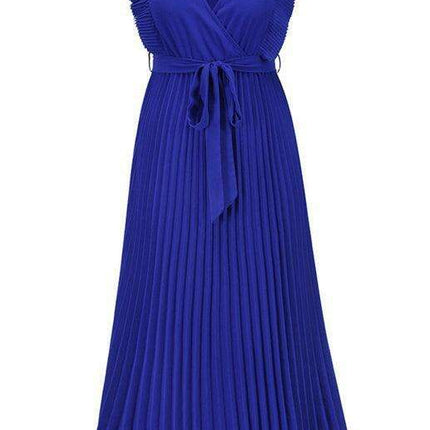 Lotus Blossom Chiffon Dress with Flutter Sleeves and Deep V-Neck - Très Elite