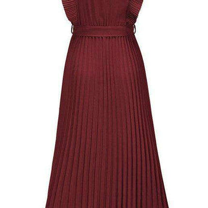 Lotus Blossom Chiffon Dress with Flutter Sleeves and Deep V-Neck - Très Elite