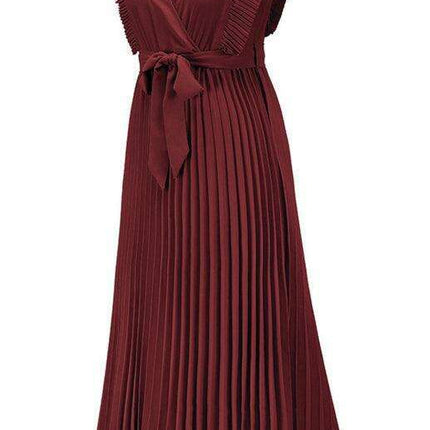 Lotus Blossom Chiffon Dress with Flutter Sleeves and Deep V-Neck - Très Elite
