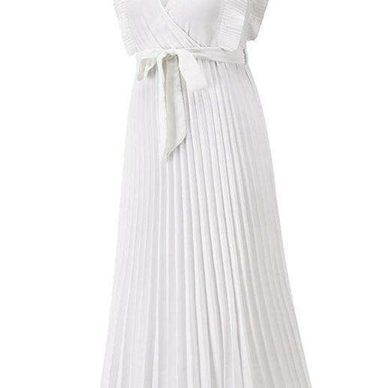Lotus Blossom Chiffon Dress with Flutter Sleeves and Deep V-Neck - Très Elite