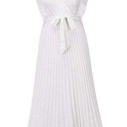 Lotus Blossom Chiffon Dress with Flutter Sleeves and Deep V-Neck - Très Elite