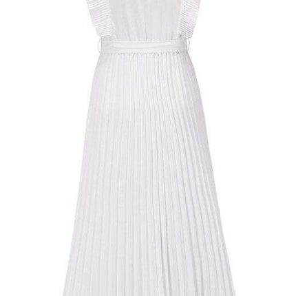 Lotus Blossom Chiffon Dress with Flutter Sleeves and Deep V-Neck - Très Elite