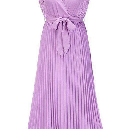 Lotus Blossom Chiffon Dress with Flutter Sleeves and Deep V-Neck - Très Elite