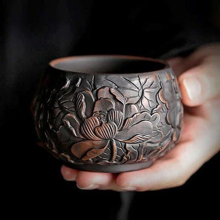 Lotus Blossom Pottery Teacup Set - Crafted for Kung Fu Tea Enthusiasts - Très Elite