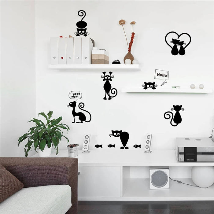 Whimsical Cat Wall Sticker Set for Kids' Bedrooms