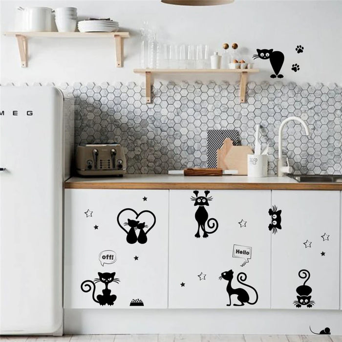 Whimsical Cat Parade Removable Wall Stickers for Kids' Rooms