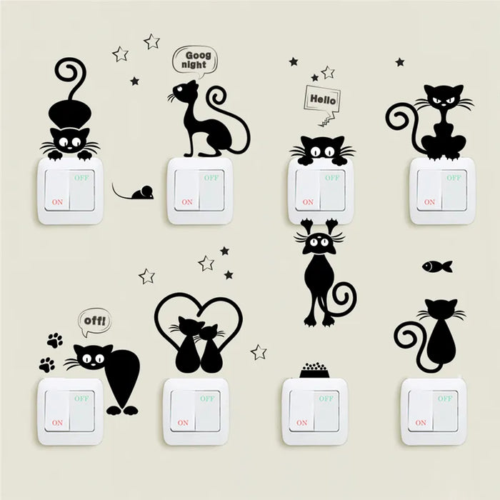Whimsical Cat Wall Sticker Set for Kids' Bedrooms