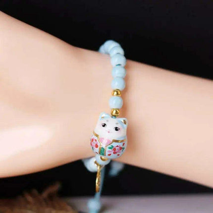 Lucky Cat Beaded Bracelet - Adjustable Harajuku Fashion Statement for Trendy Girls - Très Elite