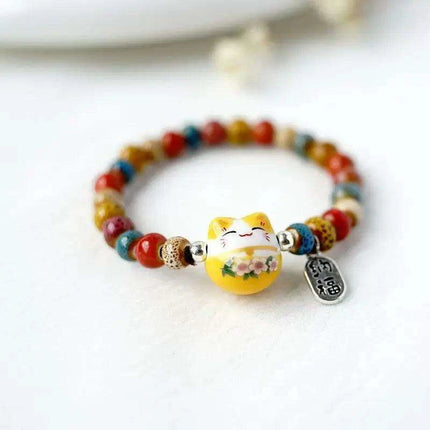 Lucky Cat Beaded Bracelet - Adjustable Harajuku Fashion Statement for Trendy Girls - Très Elite