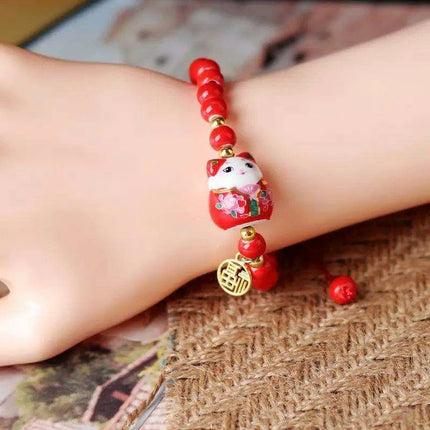 Lucky Cat Beaded Bracelet - Adjustable Harajuku Fashion Statement for Trendy Girls - Très Elite