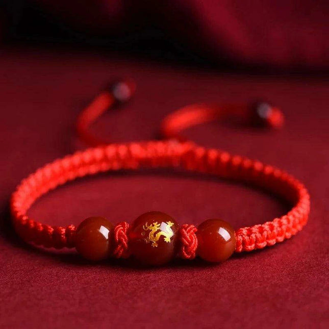Lucky Dragon Wealth Charm Red Rope Bracelet - 2024 Chinese Zodiac Prosperity Gift