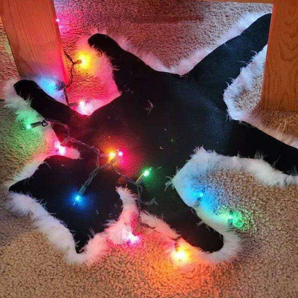 Luminous Holiday Cat Fur Rug for Festive Christmas Decor