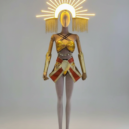 Luminous LED Performance Costume Set with Dazzling Headpiece for Female Artists..