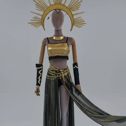 Luminous LED Performance Costume Set with Dazzling Headpiece for Female Artists