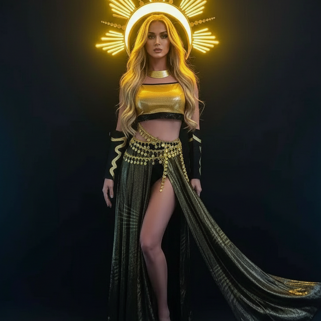 Luminous LED Performance Costume Set with Dazzling Headpiece for Female Artists