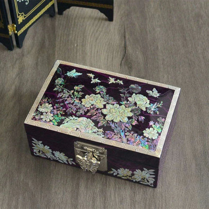 Lustrous Abalone Inlay Jewelry Organizer - Artisan Lacquered Box for Women - Très Elite