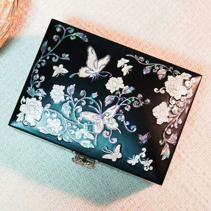 Lustrous Abalone Inlay Jewelry Organizer - Artisan Lacquered Box for Women- Très Elite- Très Elite